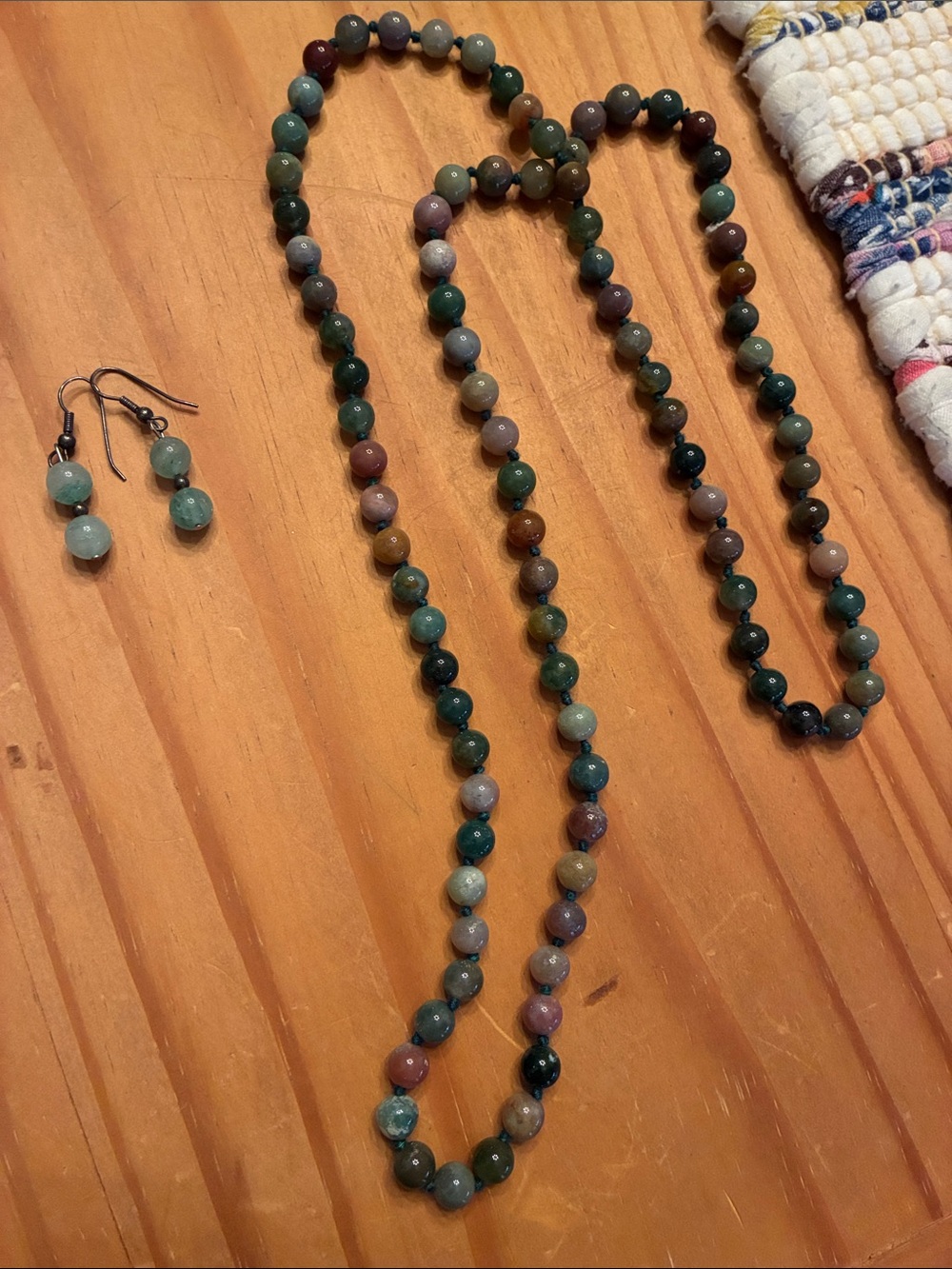 Multi-Color Beaded Jade Necklace and Earrings Set - Natural Stone